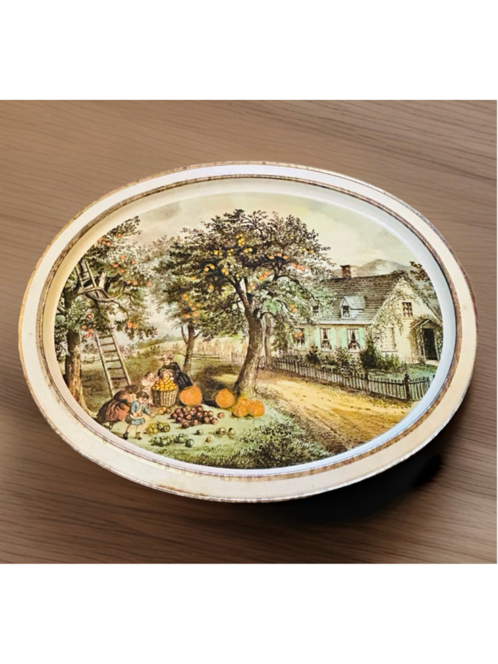 Vintage Sunshine Biscuits Currier & Ives American Homestead - Autumn Tin Tray